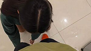fitness girl blows huge cock after workout
