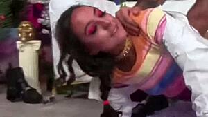 Sasha's throat pounded deep until gagging on huge cock