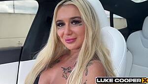 Sexy big tits babe jaz gets jizzed riding hard in car by luke cooper