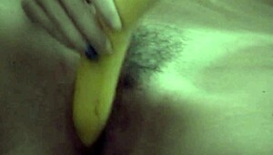 horny babe slurps banana like a slutty treat