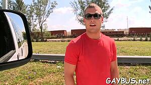 Guy tricked into gay hunk cock sucking session