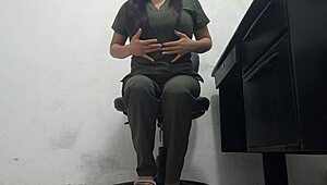 a feminine doctor pleasures herself before patient during checkup