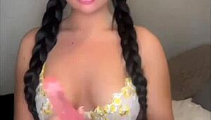 Watch this horny petite british teen coed masturbate solo with dildo on webcam pov