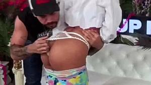 Sasha's throat pounded deep until gagging on huge cock