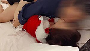 cute santa cosplay girl juicy pussy raw creampie homemade