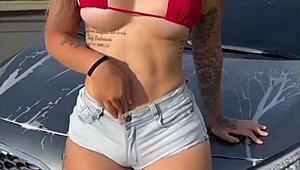 curvy latina babe spreads legs outdoors fingering wet pussy in lingerie