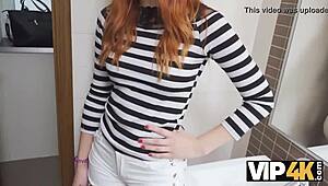 czech redhead teen sucks old man's cock then fucks for cash in mall reality