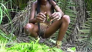 wanna see this hot african native's small waist tits in jungle kitchen?