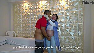 pregnant doctor fucks patient pussy licks his cock then pisses pants in outdoor hospital cowgirl