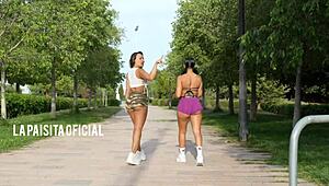 la paisita oficial and mariana martix lick fat tits in rough outdoor lesbian workout fuck