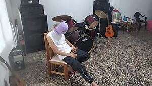 My best friend pervs out masturbating his huge cock in music room waiting for me
