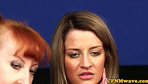 cockhungry cfnm babes tease suck handjob guys in femdom humiliation
