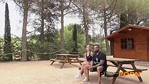 Candy Fly's Blindfolded Outdoor Threesome Surprise Awaits