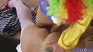 british stockings milf rides clown cock hard!