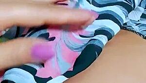 pretty girl fingers her wet shaved pussy hard in office bathroom