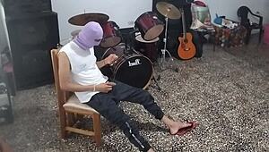 My best friend pervs out masturbating his huge cock in music room waiting for me