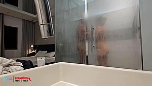 Old Cuckold Husband Watches Brazilian Wife Bathe with Massive Black Cock