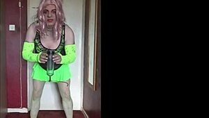 Sissy crossdresser's piss tube begs your hot fill to swallow