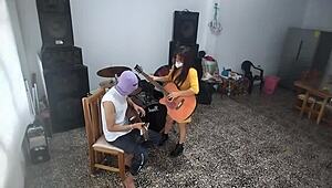 My best friend pervs out masturbating his huge cock in music room waiting for me