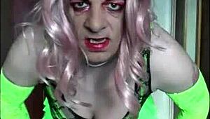 Sissy crossdresser's piss tube begs your hot fill to swallow