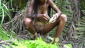 wanna see this hot african native's small waist tits in jungle kitchen?