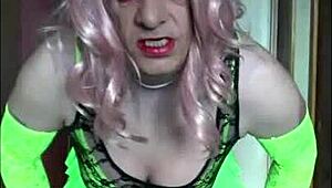 Sissy crossdresser's piss tube begs your hot fill to swallow