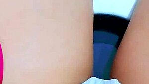 pretty girl fingers her wet shaved pussy hard in office bathroom
