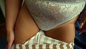 stepsis catches me jerking to her wet panties tight pussy closeup
