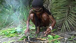 wanna see this hot african native's small waist tits in jungle kitchen?