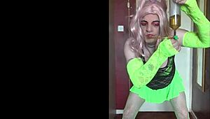 Sissy crossdresser's piss tube begs your hot fill to swallow