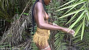 wanna see this hot african native's small waist tits in jungle kitchen?