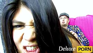 Guy hammers Julia Morgan's wet shaved pussy relentlessly