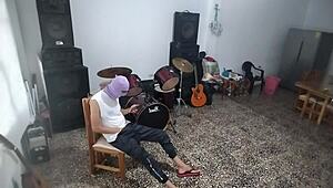 My best friend pervs out masturbating his huge cock in music room waiting for me