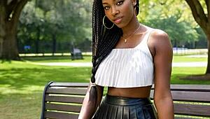 Ebony Teen Boobs Exposed in Public Leather Skirt Outdoors