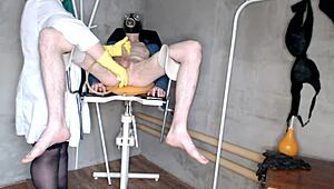 nurse slams rubber gloves on for brutal enema then handjob explosion on patient