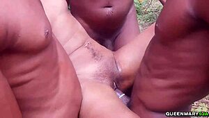 Five moaning african ebony skinny girls creampied outdoors by monster cocks