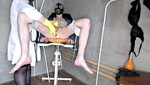 nurse slams rubber gloves on for brutal enema then handjob explosion on patient