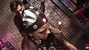 a guy visits a bdsm shop and fucks a brunette cosplaying as an indian doll