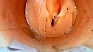 Camera deep inside tight pussy captures huge cum explosion