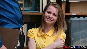 Russian teen shoplifter stripped fucked hard by security guard!