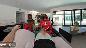 Redhead Elastigirl begs for anal pounding in ripped Incredibles cosplay costume VR