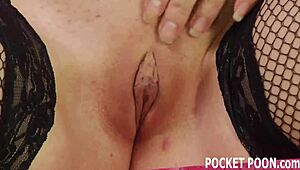 Redhead vixen deepthroats old man's monster cock in fishnets