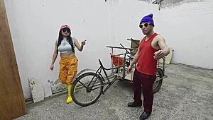 homeless hitchhiker girl munches banana bent over public outdoor for rough doggystyle anal