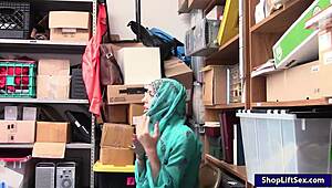 arab teen shoplifter sucks officer's monster cock in office blowjob frenzy