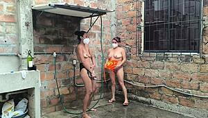 neighbors shower diplomacy sprays into wet skin flashing and big natural tits fun