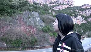 Public outdoor thrill unfolds with Montserrat mountain as stunning backdrop in broad daylight