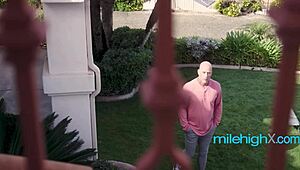 Property manager inspects blonde wife's big tits beyond pipes