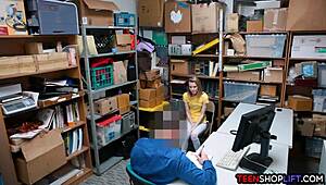 Russian teen shoplifter stripped fucked hard by security guard!