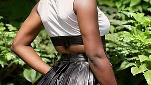 Ebony Teen Boobs Exposed in Public Leather Skirt Outdoors
