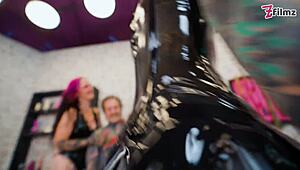 Cruel latex goddesses brutally sound tattoo slave's urethra deep